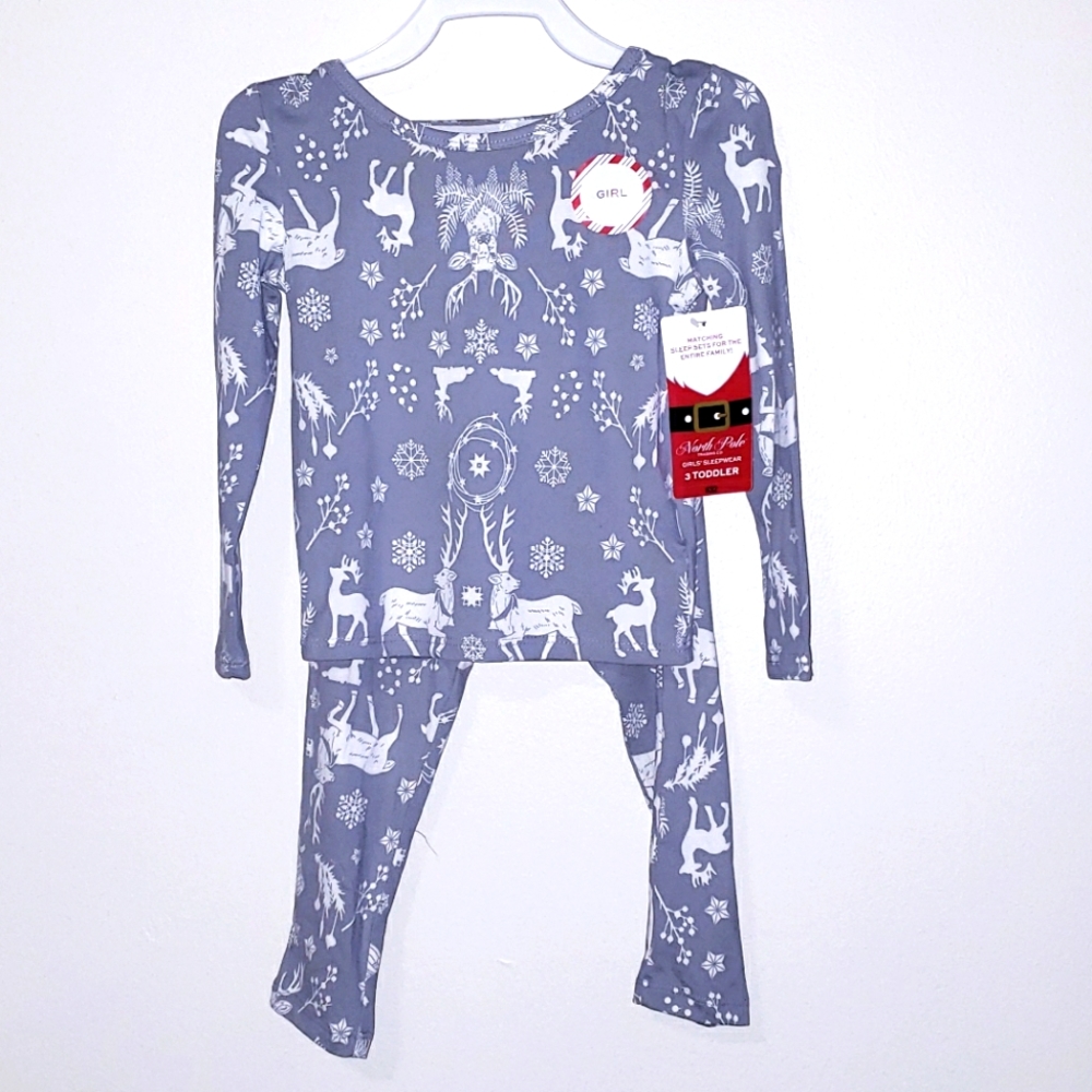 🆕️ NORTH POLE Toddler Girl Reindeer Print Pajama